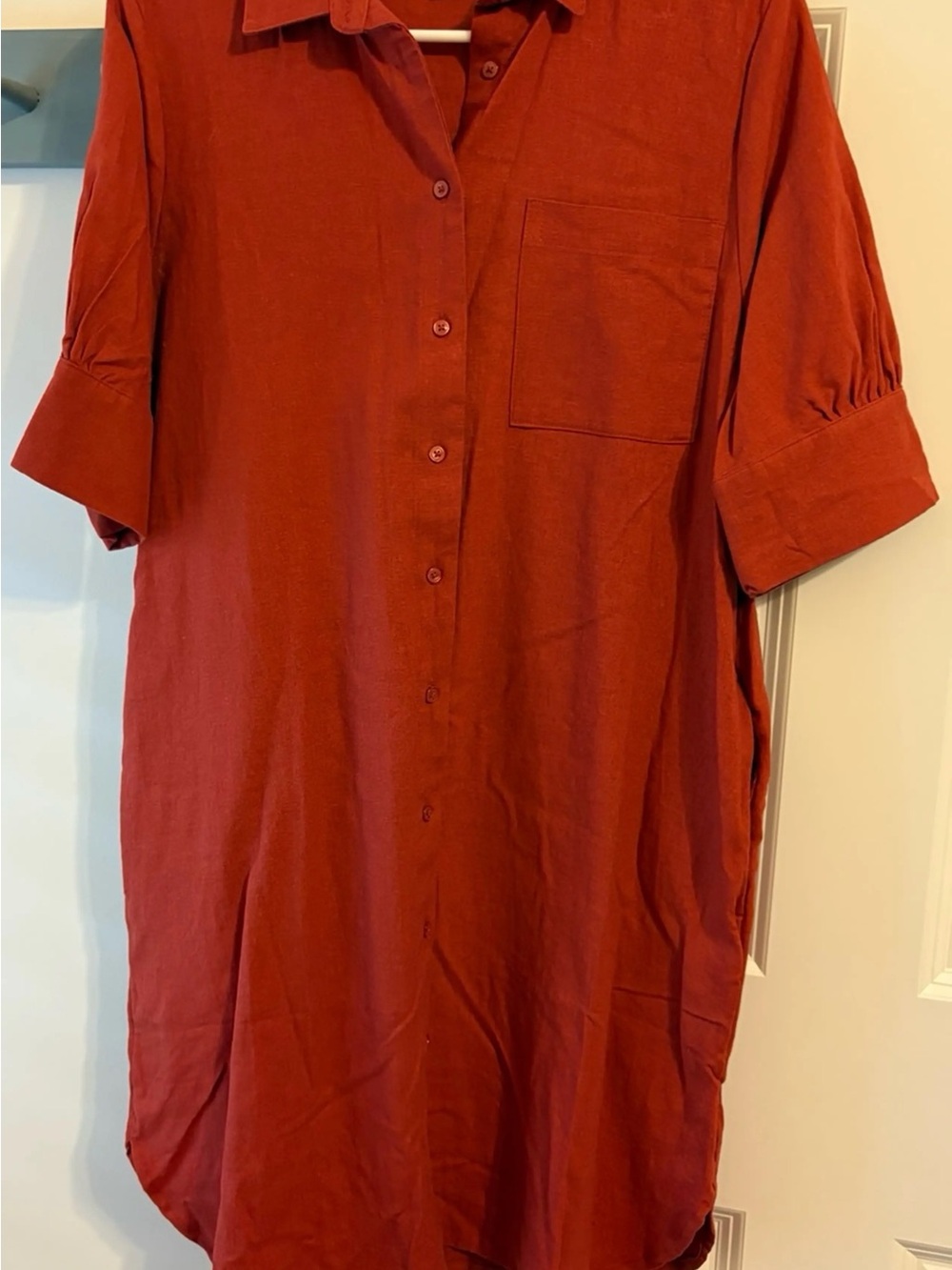 Old Navy Brick Red Short-Sleeve Button-Down Shirt Dress